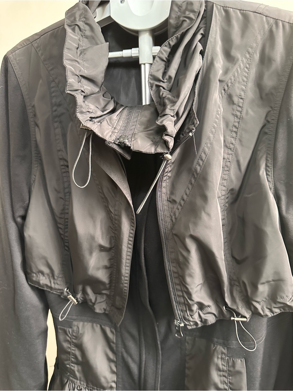 Alison Sheri - Black Utility Drawstring Jacket with Ruffle Hem - Picture 7 of 9